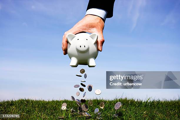 businessman shaking a piggy bank - remove stock pictures, royalty-free photos & images