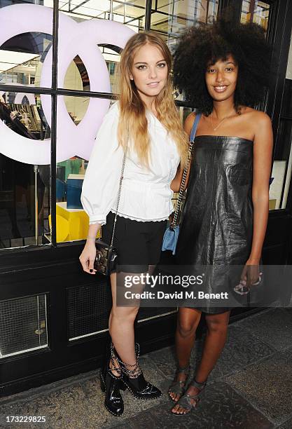 Laura Hayden and Julia Sarr-Jamois attend a party for www.getthegloss.com hosted by Chanel at Chanel Covent Garden store on July 10, 2013 in London,...