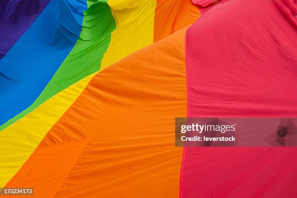rainbow gay pride flag waves. - regenbogenfahne stock-fotos und bilder