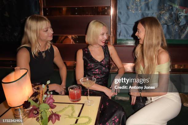 Alexia Mavroleon, Olympia of Greece and Martha Ward attend Reformation's and Camille Rowe's dinner and cocktail party to celebrate their...