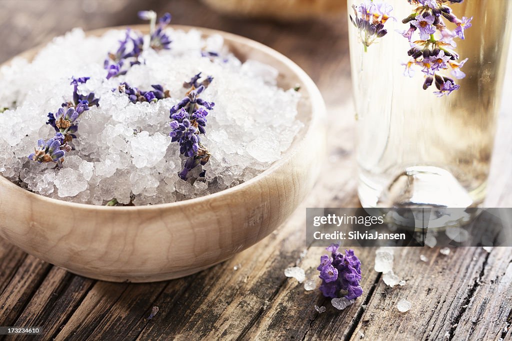 Aromatherapy lavender bath salt and massage oil
