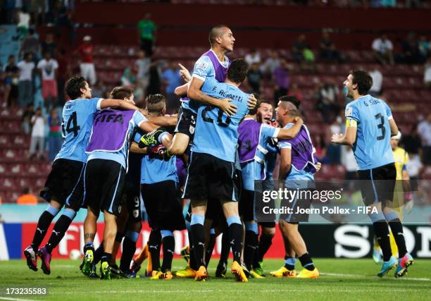 Player of Uruguay after winning the FIFA U-20 World Cup Semi Final match between Iraq and Uruguay at Huseyin Avni Aker Stadium on July 10, 2013 in...