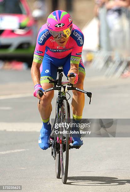 Damiano Cunego of Italy and Team Lampre-Merida in action during Stage Eleven of the Tour de France 2013 - the 100th Tour de France -, a 33 km...
