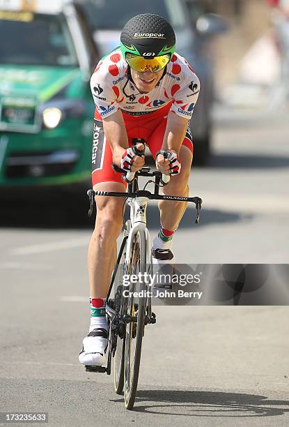 Best climber Pierre Rolland of France and Team Europcar in action during Stage Eleven of the Tour de France 2013 - the 100th Tour de France -, a 33...