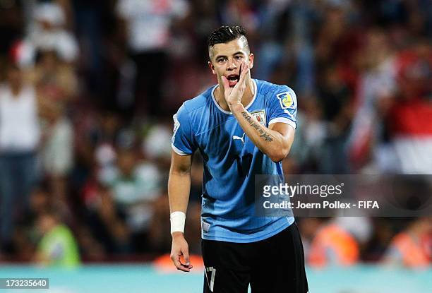 Gianni Rodriguez of Uruguaygestures during the FIFA U-20 World Cup Semi Final match between Iraq and Uruguay at Huseyin Avni Aker Stadium on July 10,...