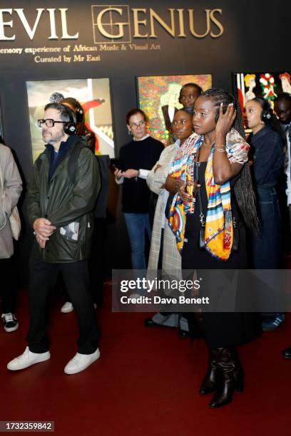 Guests attend Mr Eazi's "The Evil Genius" Art And Music Experience 1-54 London at Somerset House on October 12, 2023 in London, England.