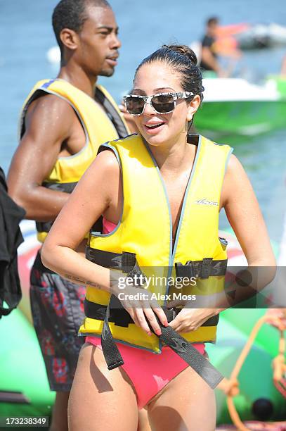 Tulisa Contostavlos sighting at Reggae Beach in San Antonio on July 10, 2013 in Ibiza, Spain.