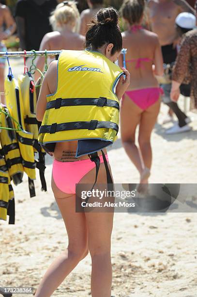 Tulisa Contostavlos sighting at Reggae Beach in San Antonio on July 10, 2013 in Ibiza, Spain.