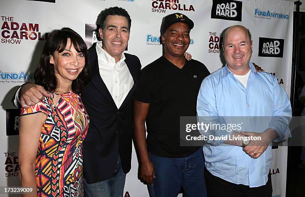 Actors Illeana Douglas, Adam Carolla, David Alan Grier and Larry Miller attend an Adam Carolla and Donald Trump press conference at the ACME Comedy...