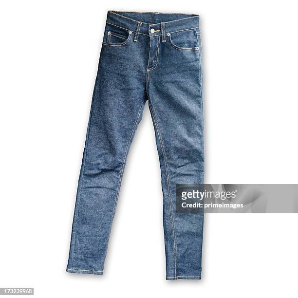 tight jeans skinny blu su sfondo bianco - jeans foto e immagini stock