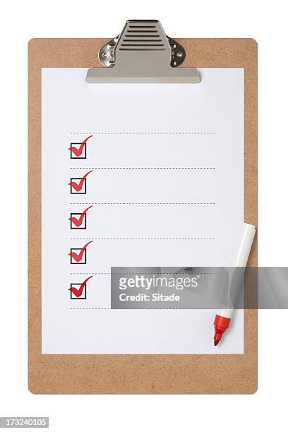 checklist on clipboard with clipping path - checklist stock pictures, royalty-free photos & images