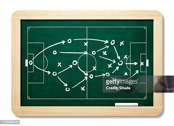 game plan on blackboard with clipping path - verdediger voetballer stockfoto's en -beelden