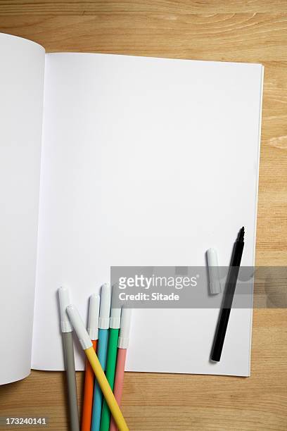 white paper notebook with color pens - workbook stock pictures, royalty-free photos & images
