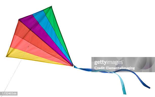 rainbow delta kite isolated on white with clipping path - single object stock pictures, royalty-free photos & images