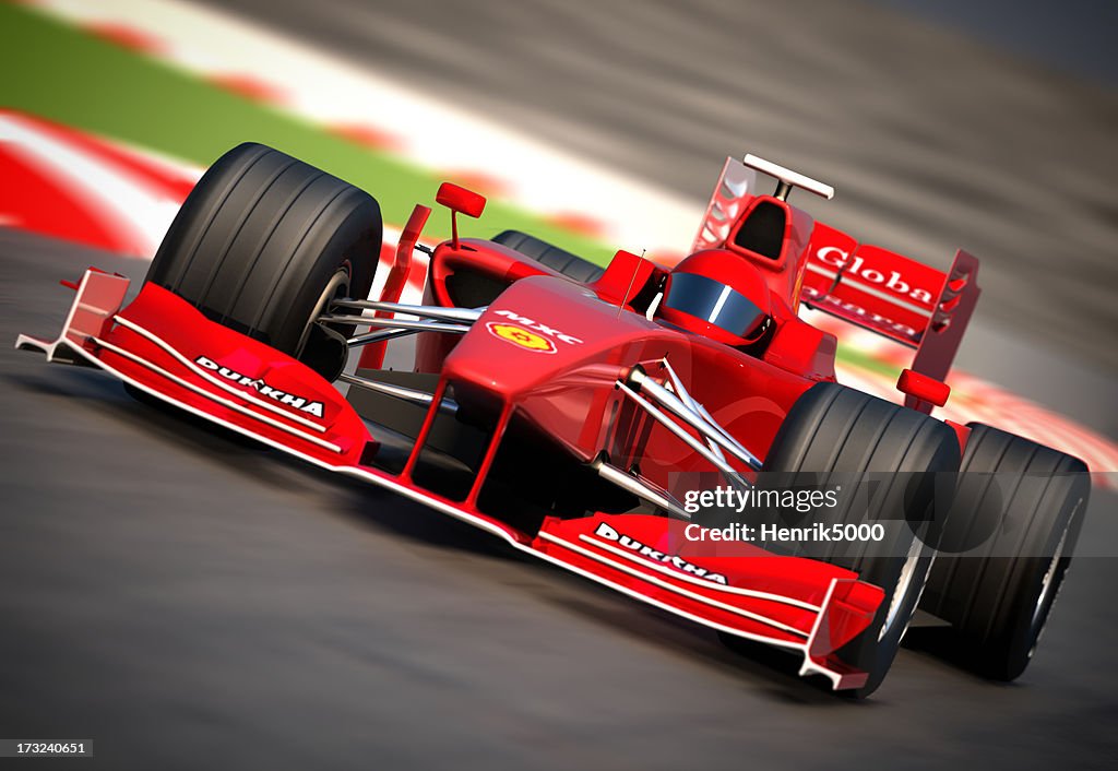 F1 Auto auf racetrack, clipping-Pfad enthalten