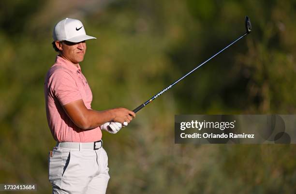 Cameron Champ of the United States plays his shot from the 15th tee during the first round of the Shriners Children's Open at TPC Summerlin on...