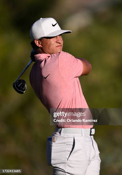 Cameron Champ of the United States plays his shot from the 15th tee during the first round of the Shriners Children's Open at TPC Summerlin on...