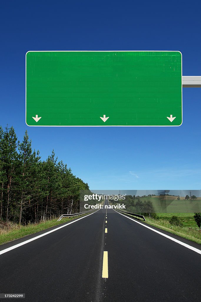 Straight Highway with Blank Roadsign