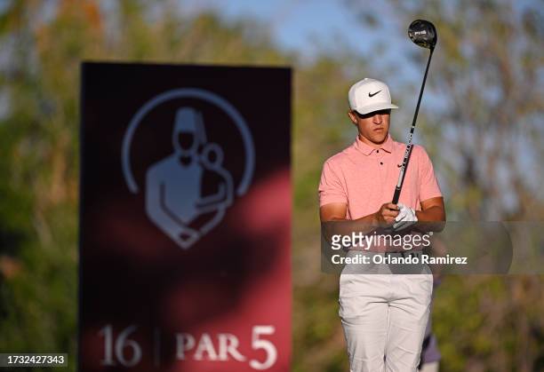 Cameron Champ of the United States prepares to tee off on the 16th hole during the first round of the Shriners Children's Open at TPC Summerlin on...