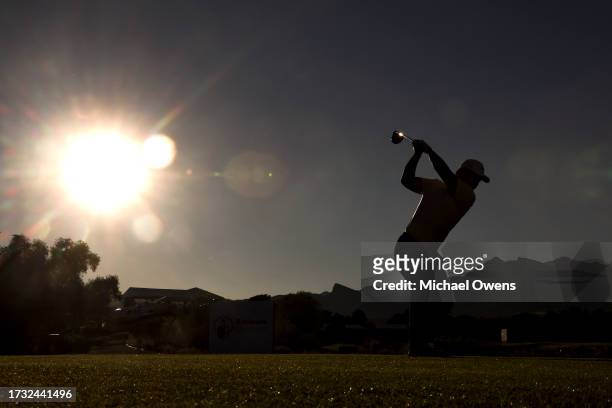 Tom Kim of South Korea tees off the 18th hole during the first round of the Shriners Children's Open at TPC Summerlin on October 12, 2023 in Las...