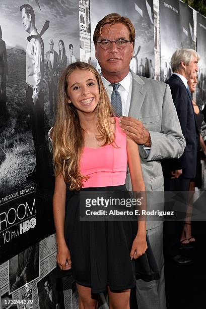 Creator/Exectuive Producer Aaron Sorkin and daughter Roxy Sorkin arrive for the premiere of HBO's "The Newsroom" Season 2 at Paramount Theater on the...