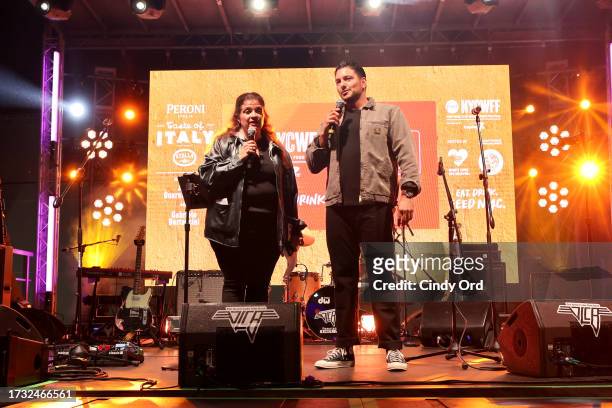Alex Guarnaschelli and Gabriele Bertaccini speak onstage during the Food Network New York City Wine & Food Festival presented by Capital One -...