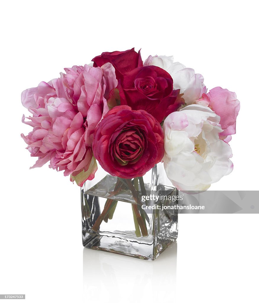 Peony and Rose bouquet on a white background