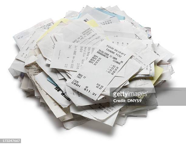 pile of receipts - receipts stockfoto's en -beelden