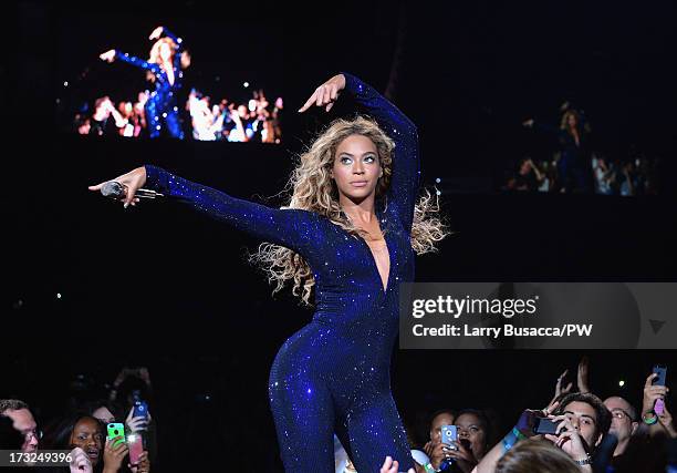 Entertainer Beyonce performs on stage during "The Mrs. Carter Show World Tour" at the American Airlines Arena on July 10, 2013 in Miami, Florida....