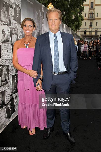 Actor Jeff Daniels and Kathleen Treado attend HBO's "The Newsroom" season 2 premiere at Paramount Studios on July 10, 2013 in Hollywood, California.