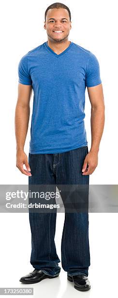 standing young man smiling - blue tshirt stock pictures, royalty-free photos & images
