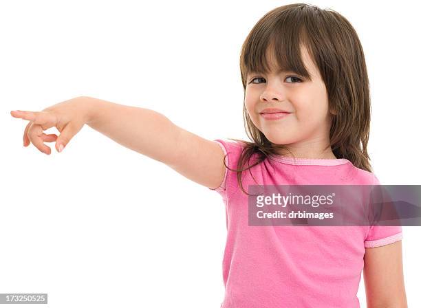 kleines mädchen zeigt - girl pointing stock-fotos und bilder