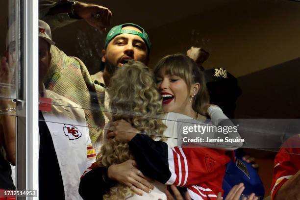 Brittany Mahomes and Taylor Swift celebrate a touchdown by the Kansas City Chiefs against the Denver Broncos during the second quarter at GEHA Field...