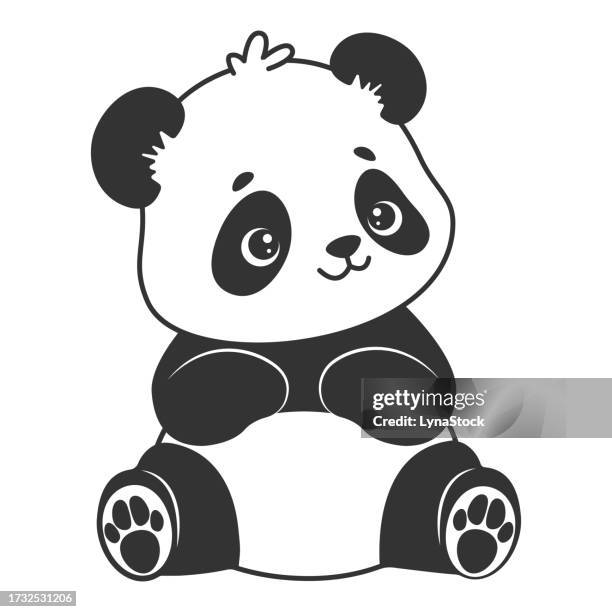 ilustraciones, imágenes clip art, dibujos animados e iconos de stock de linda ilustración vectorial de oso panda aislada sobre fondo blanco. personaje de dibujos animados, diseño dibujado a mano. plantilla para tarjeta de felicitación o póster para guardería-dormitorio. icono de mascota. - drawings of pandas