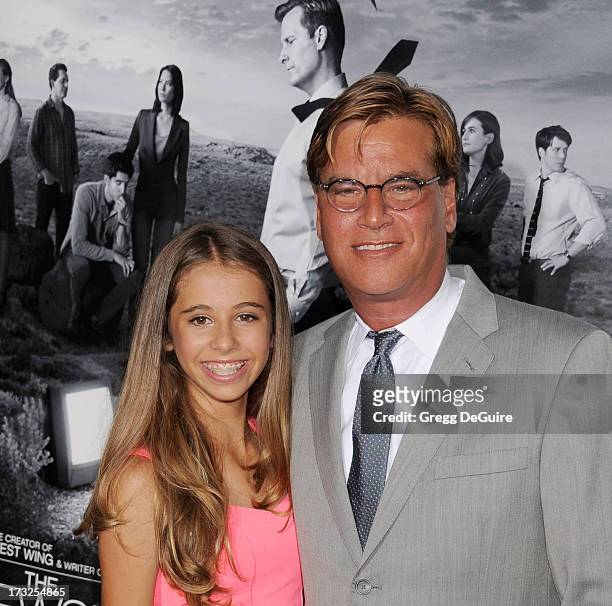 Executive producer Aaron Sorkin and daughter Roxy arrive at the Los Angeles Season 2 premiere of HBO's series "The Newsroom" at Paramount Studios on...
