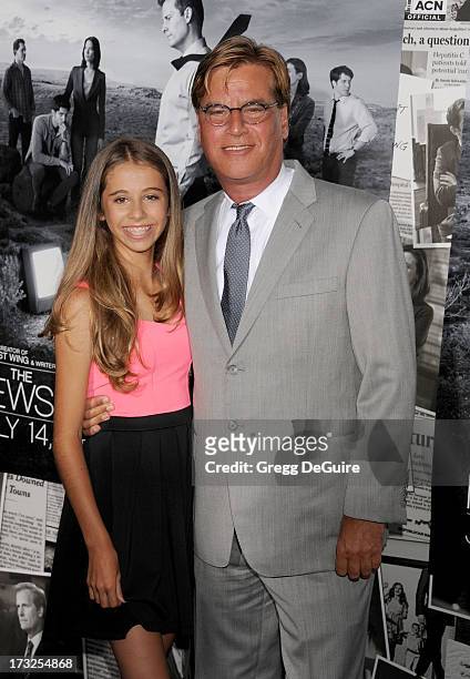 Executive producer Aaron Sorkin and daughter Roxy arrive at the Los Angeles Season 2 premiere of HBO's series "The Newsroom" at Paramount Studios on...