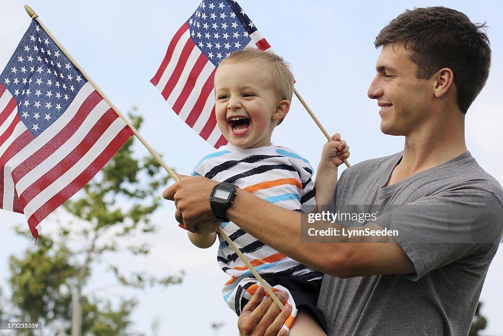 Patriotic dad and son