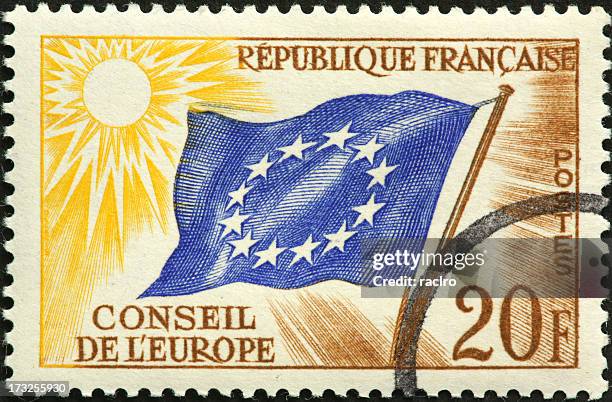 council of europe flag, french stamp - europarådet bildbanksfoton och bilder