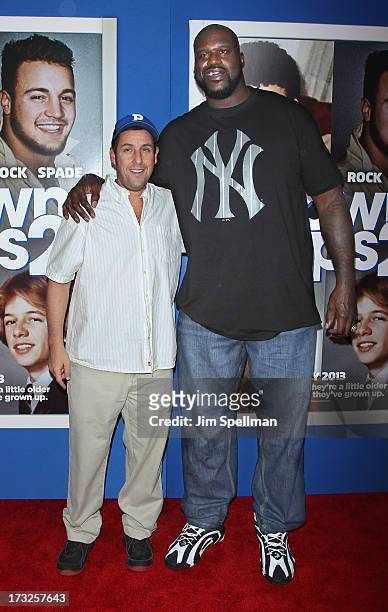 Actor/producer Adam Sandler and basketball player Shaquille O'Neal attend the "Grown Ups 2" New York Premiere at AMC Lincoln Square Theater on July...