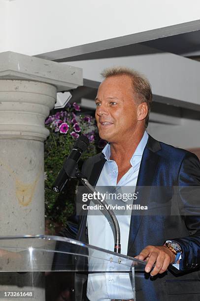 Michael Hogg speaks at Gen:A And Michael Hogg Presents The Summer Soiree Of Season And The Agenostic Man Book Launch at Beverly Hills Hotel on July...