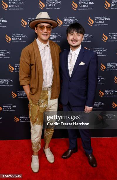 Daniel Wu and Honoree Brandon Tsay attend AJSoCal's 40th Anniversary Gala at Vibiana on October 12, 2023 in Los Angeles, California.