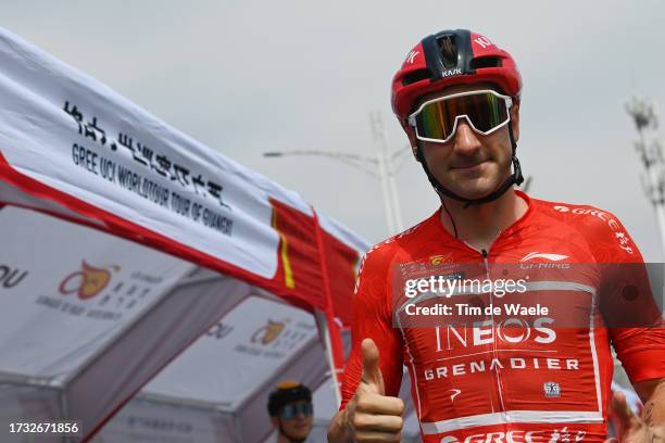 Elia Viviani of Italy and Team INEOS Grenadiers - Red Leader Jersey prior to the 4th Gree-Tour of Guangxi 2023, Stage 2 a 149.6km stage from Beihai...