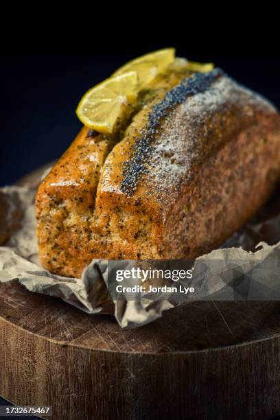 lemon poppy seed cake - lemon cake stock pictures, royalty-free photos & images