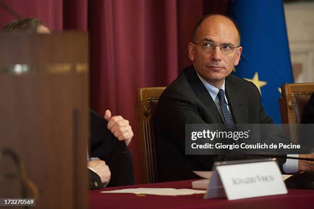 Italian Prime Minister Enrico Letta attends the presentation of the book 'Un economista eclettico. Distribuzione, tecnologie e sviluppo nel pensiero...