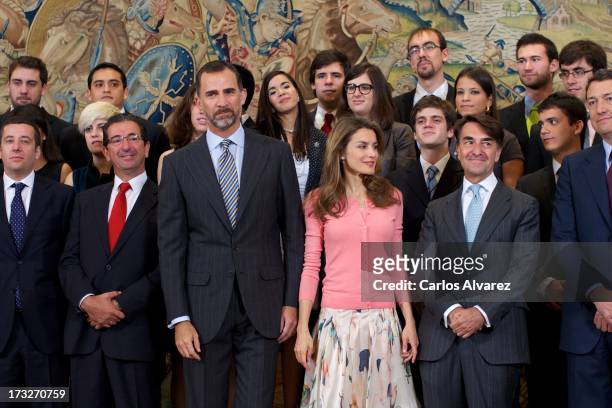 Prince Felipe of Spain and Princess Letizia of Spain attend several audiences at Zarzuela Palace on July 11, 2013 in Madrid, Spain.