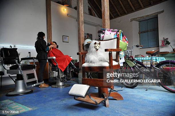 Irene attends a workshop at "La Peluqueria" in La Candelaria's neighborhood in downtown Bogota, Colombia on July 10, 2013. AFP PHOTO/Guillermo Legaria