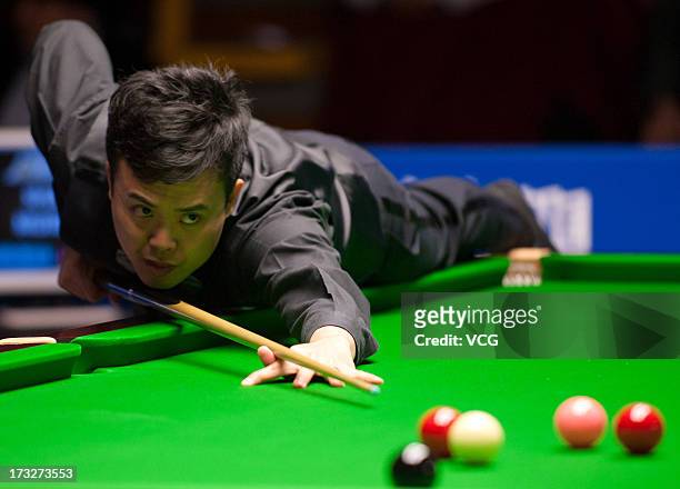 Marco Fu of Hong Kong plays a shot during the match against Shaun Murphy of England on day three of the World Snooker Australia Open at the Bendigo...