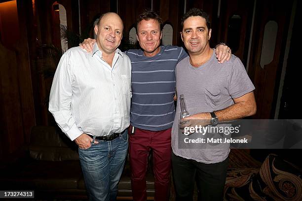 Hosts Billy Brownless, James Brayshaw & Garry Lyon at the after party of The Footy Show at Crown Perth. Shane Crawford ended his 3600km carity ride...