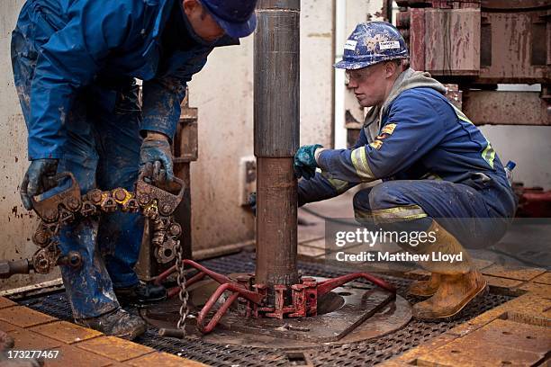 Engineers on the drilling platform of the Cuadrilla shale fracking facility on October 7, 2012 in Preston, Lancashire. The controversial method of...