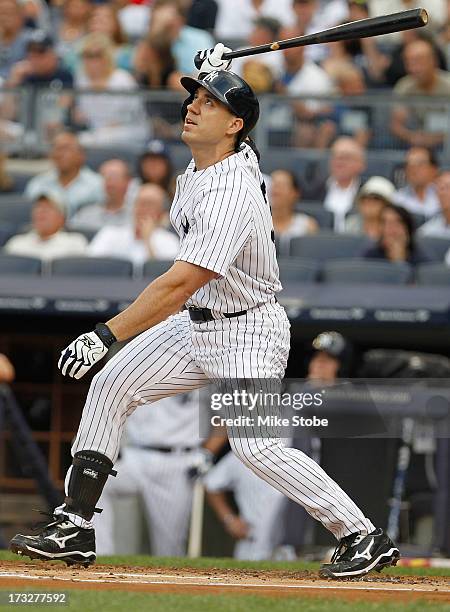 Travis Hafner of the New York Yankees bats against the Kansas City Royals at Yankee Stadium on July 8, 2013 in the Bronx borough of New York City....